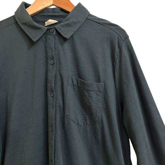 PACT Organic Cotton Button Down Shirt Sz XL Dark Green Blue Undertones - Picture 2 of 4